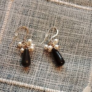 926 Black With Pearl Drop Earrings